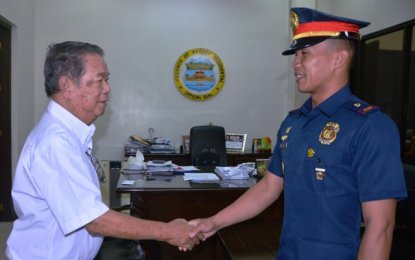 <p>Cadet Fritz John Vallador, PNPA 2018 class valedictorian, pays a courtesy call to Negros Occidental Governor Alfredo Marañon Jr. at the Provincial Capitol in Bacolod City Monday afternoon. <em>(Photo courtesy of Negros Occidental Capitol PIO)</em></p>
<p> </p>